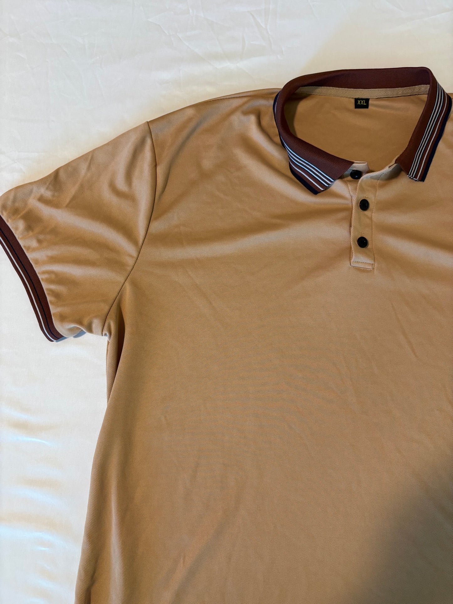 Men's XXL Tan Polo Shirt Retro Stripe Collar Casual Golf Short Sleeve To