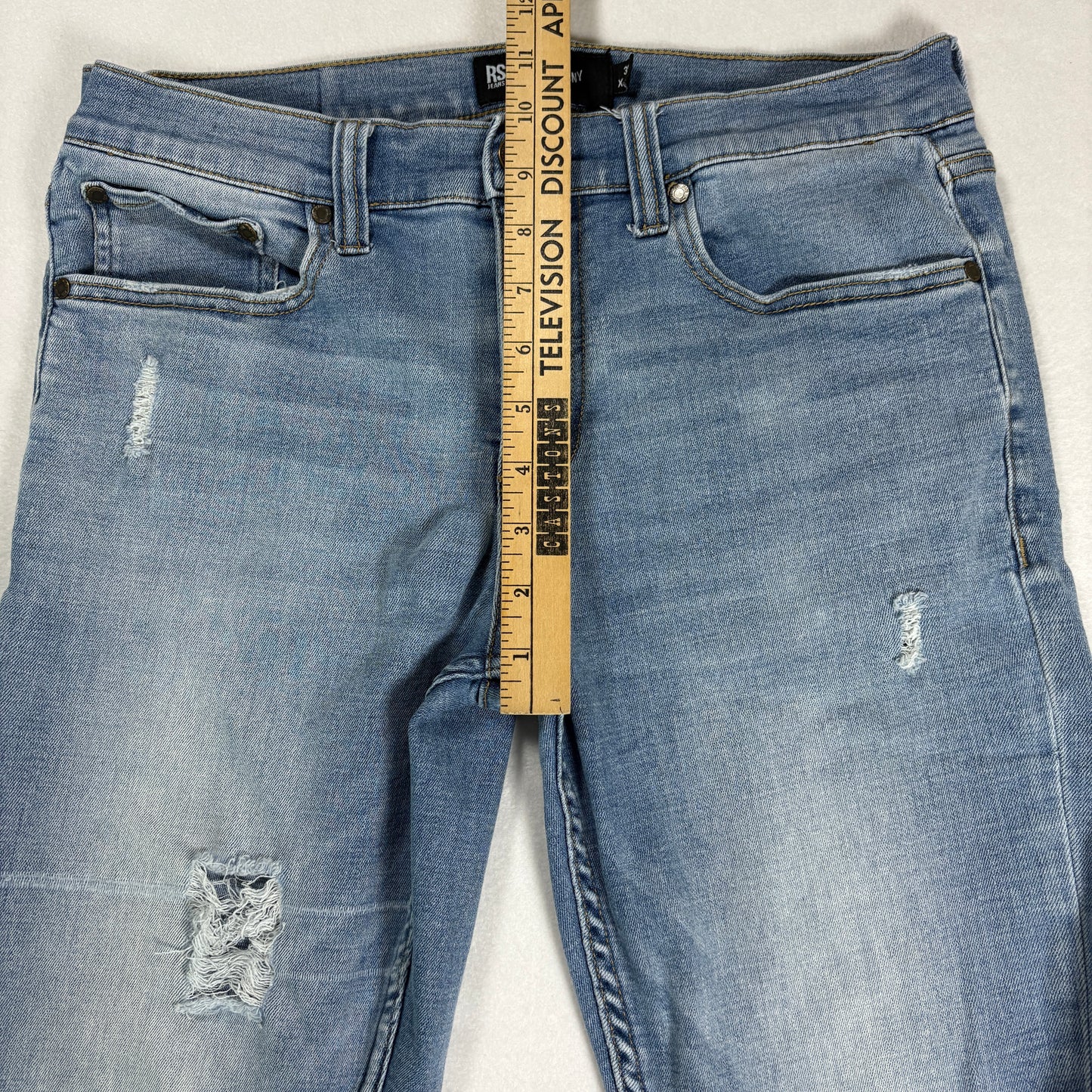 RSQ Mens Skinny Jeans 30x32 Light Wash Distressed Denim Y2K Grunge