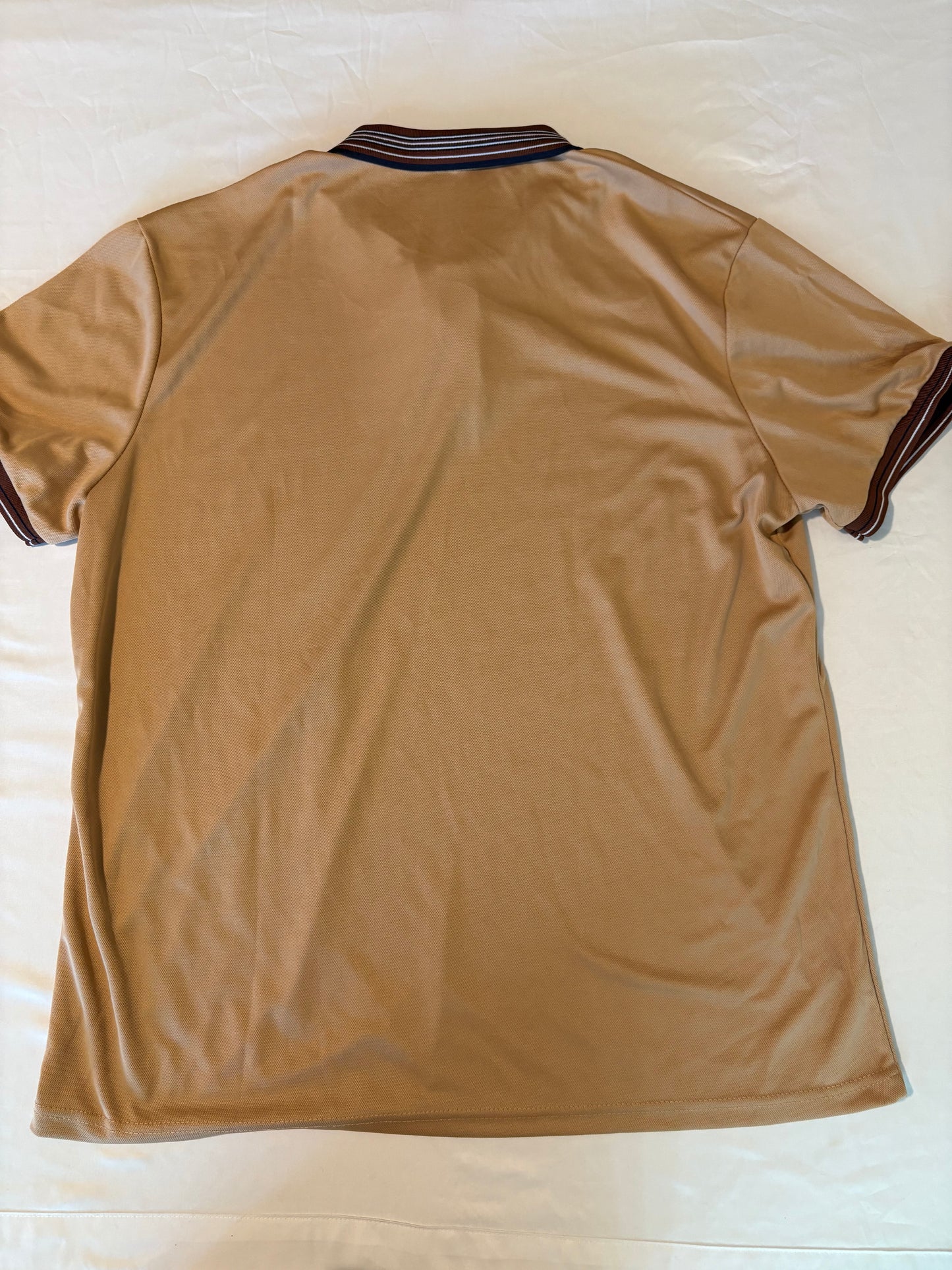 Men's XXL Tan Polo Shirt Retro Stripe Collar Casual Golf Short Sleeve To