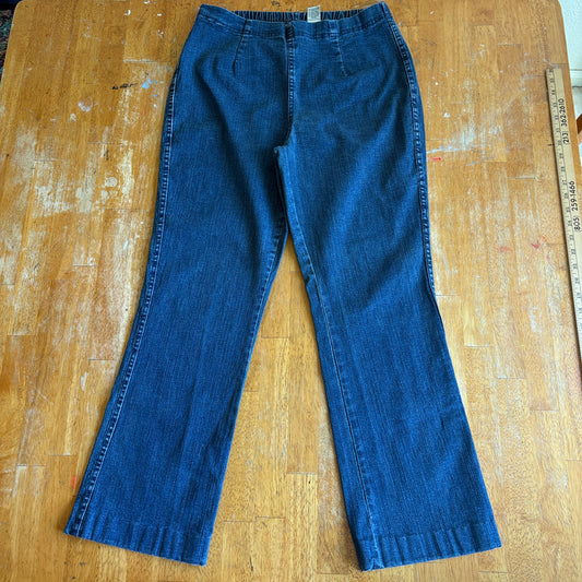 Elastic Waist Pull On Jeans Bootcut Petite Large Fits Like 28X27 Dark Wash