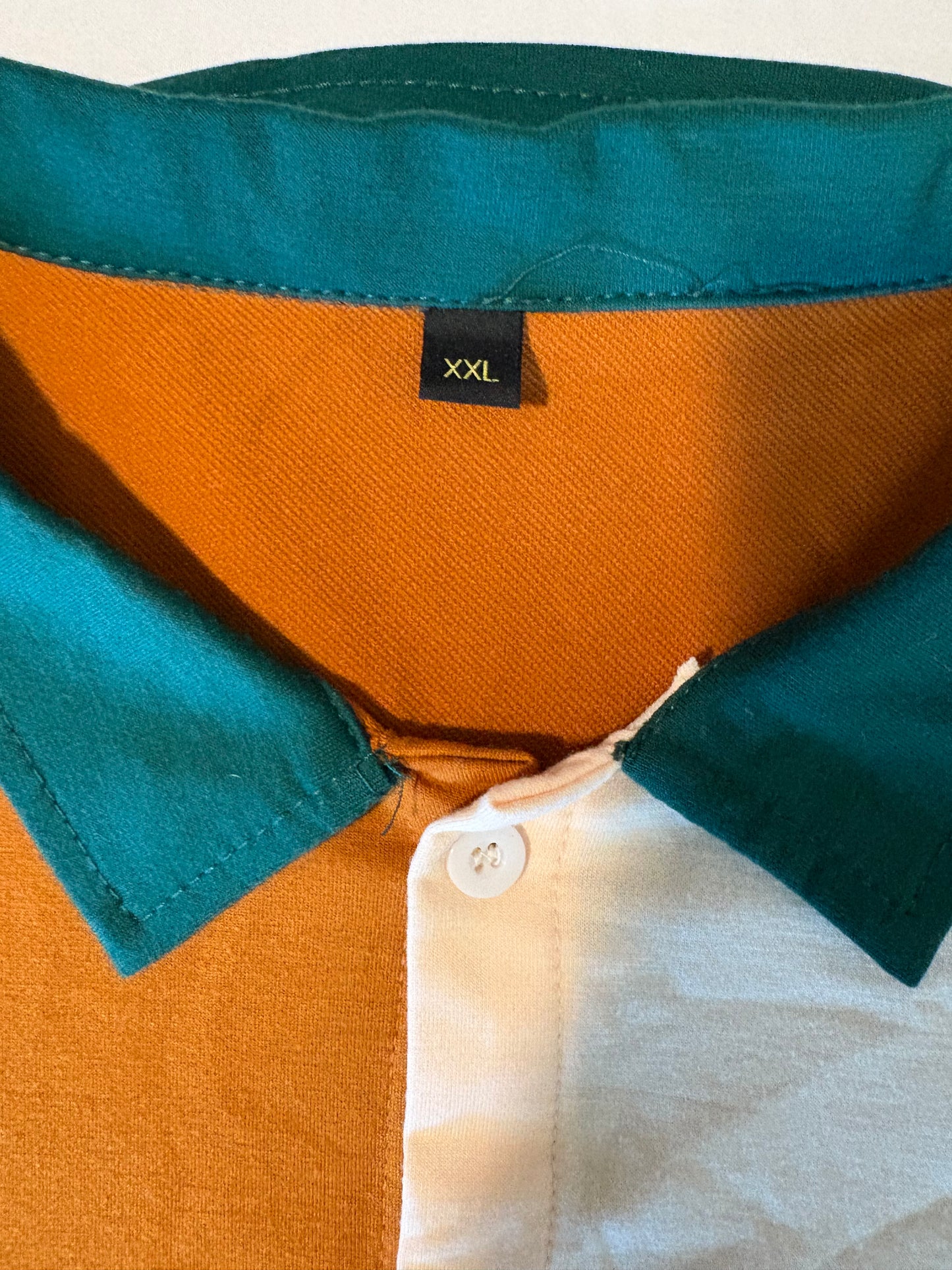 Colorblock Button Up Polo Shirt XXL Brown White Green Retro Streetwear Style