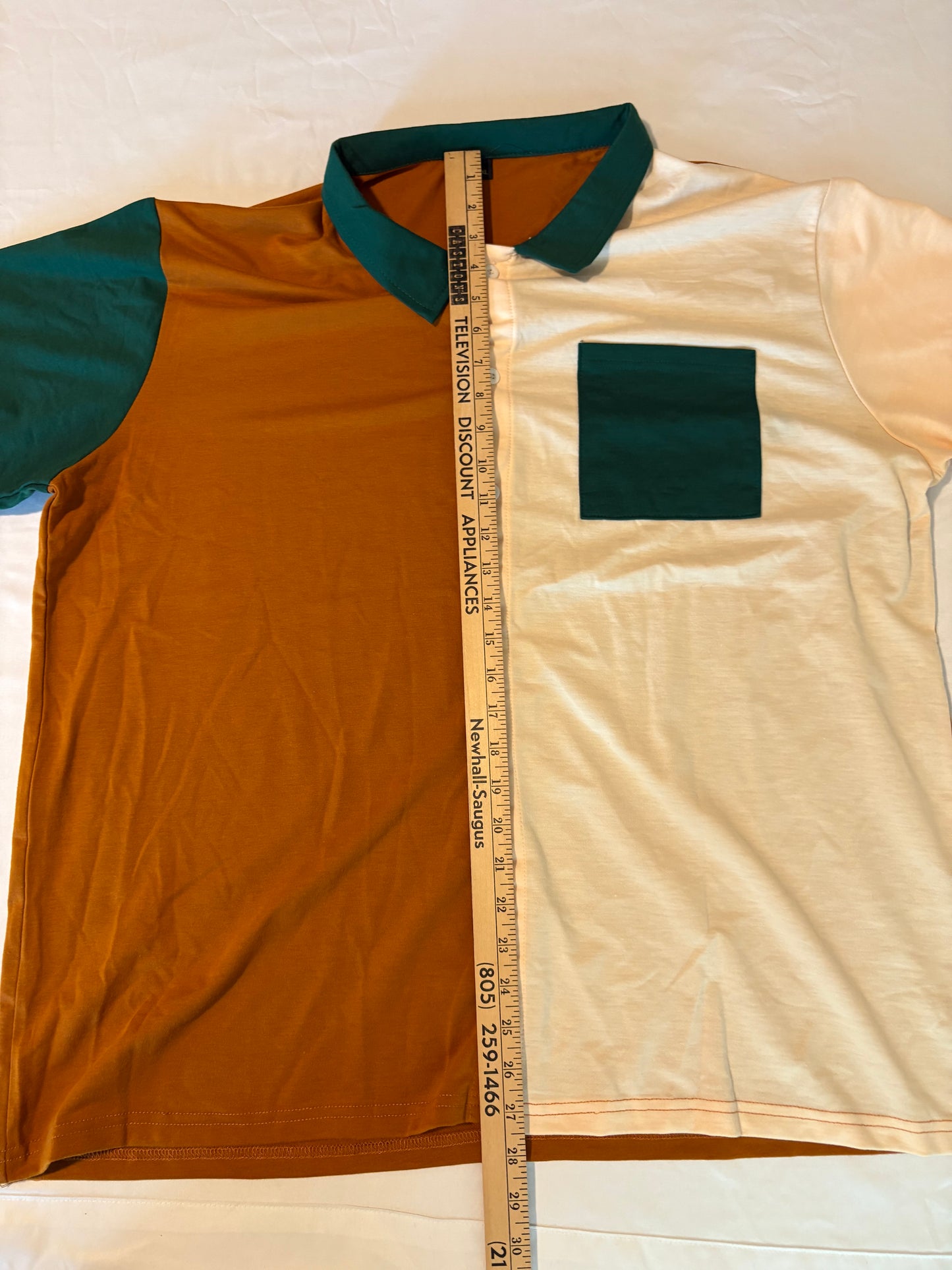 Colorblock Button Up Polo Shirt XXL Brown White Green Retro Streetwear Style