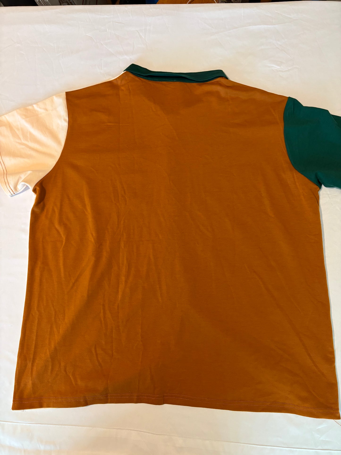 Colorblock Button Up Polo Shirt XXL Brown White Green Retro Streetwear Style