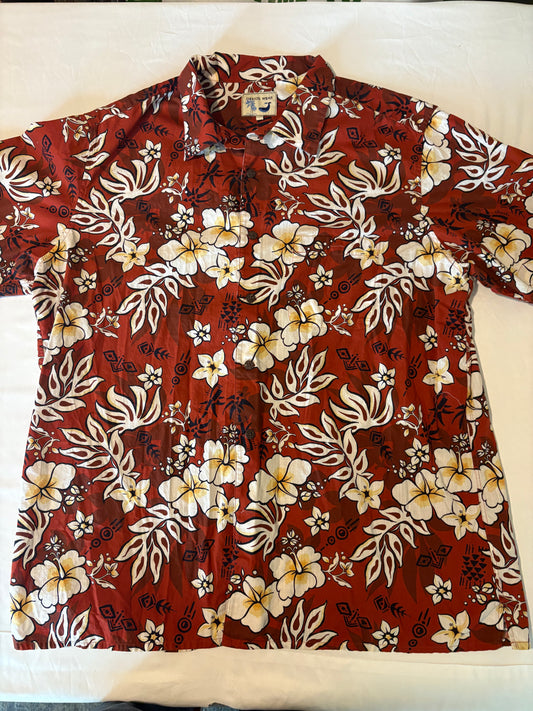 David's Wear Hawaiian Shirt XXXL Red Aloha Floral Button Front Short Sleeve Luau