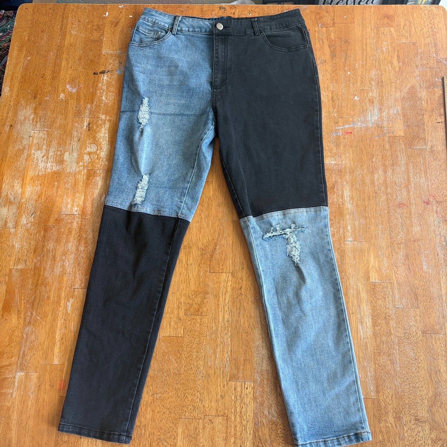 Patchwork Skinny Jeans Womens Rehab Lab L Fits Like 30X27 Colorblock Distressed