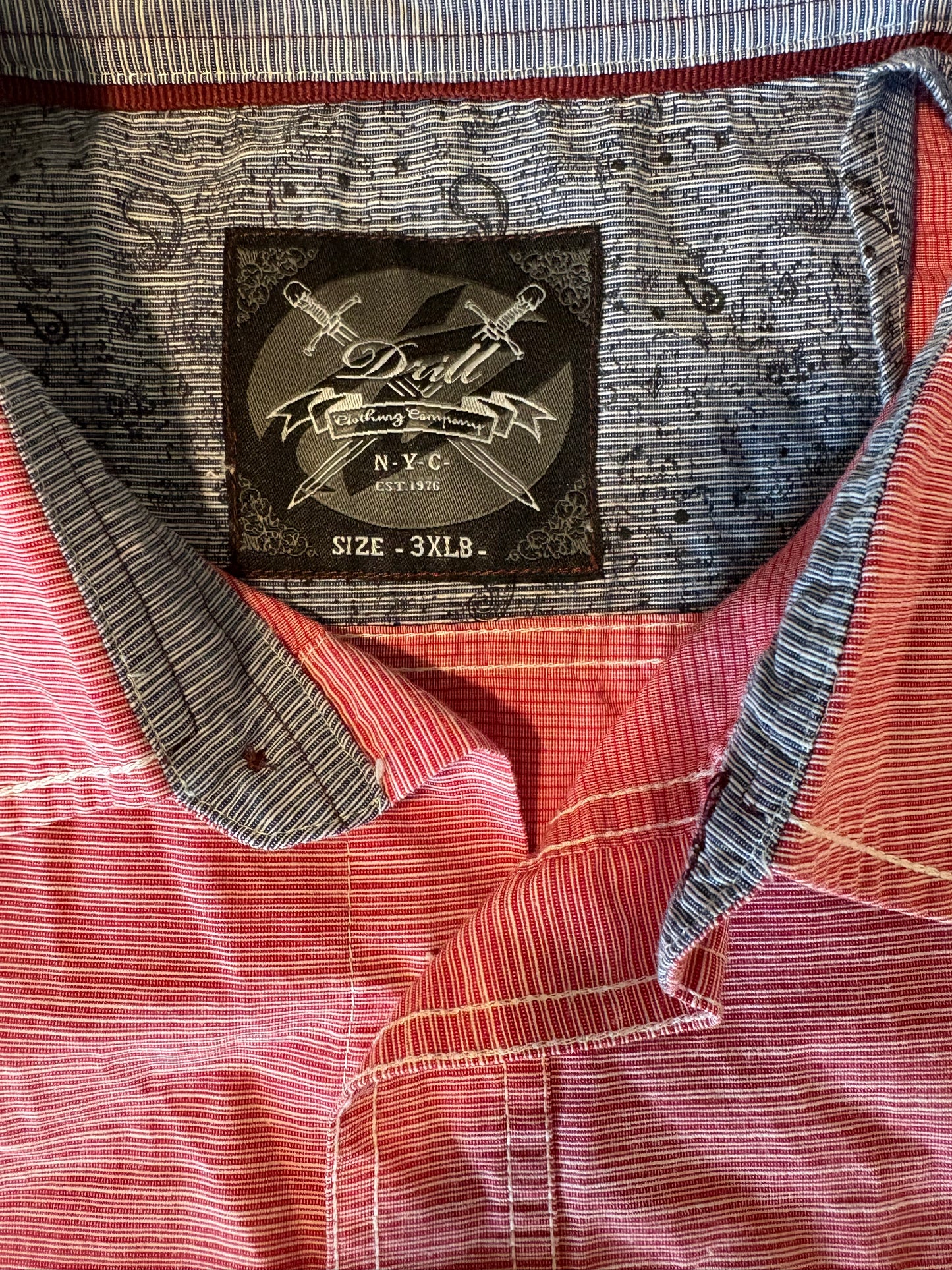 Drill Clothing Co. Red Striped Shirt 3XLB Button Up Casual Western Urban NYC