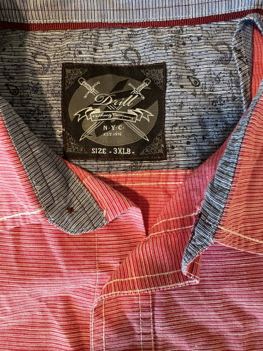 Drill Clothing Co. Red Striped Shirt 3XLB Button Up Casual Western Urban NYC