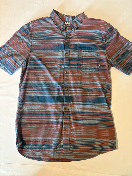 Vans Off The Wall Shirt L Striped Button Up Short Sleeve Skate Surf Western CA