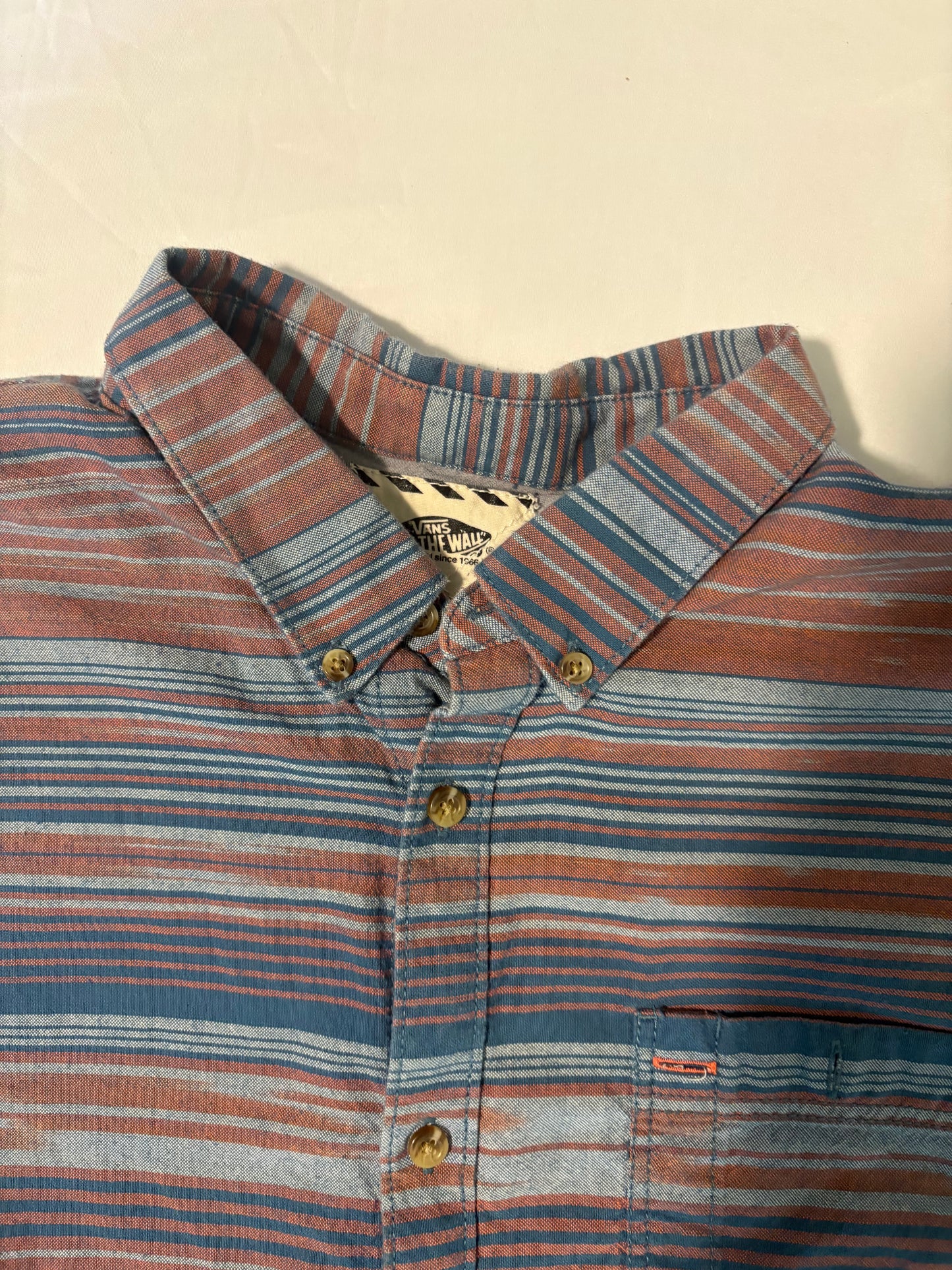 Vans Off The Wall Shirt L Striped Button Up Short Sleeve Skate Surf Western CA