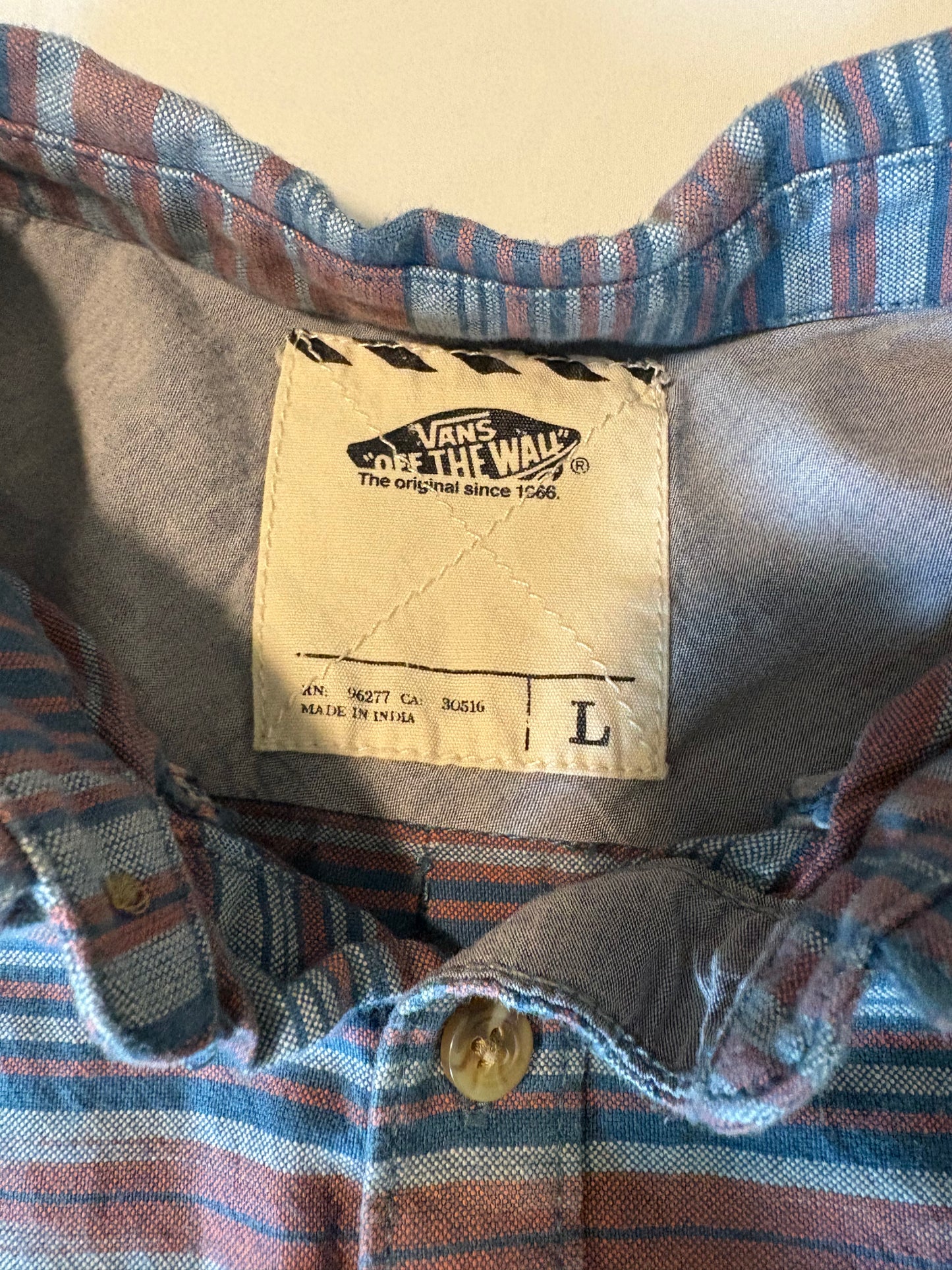 Vans Off The Wall Shirt L Striped Button Up Short Sleeve Skate Surf Western CA