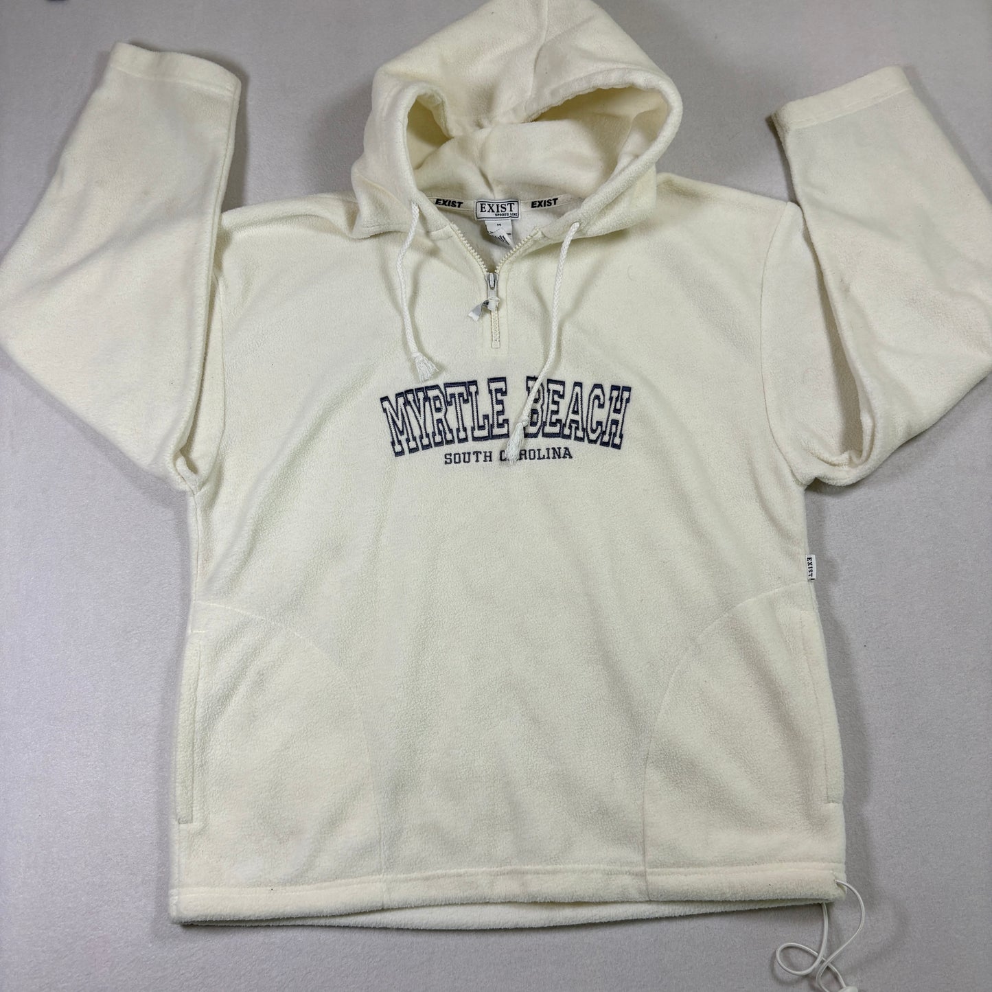 Exist Mens M White Myrtle Beach Fleece Hoodie 90s Y2K Pullover Zip Front