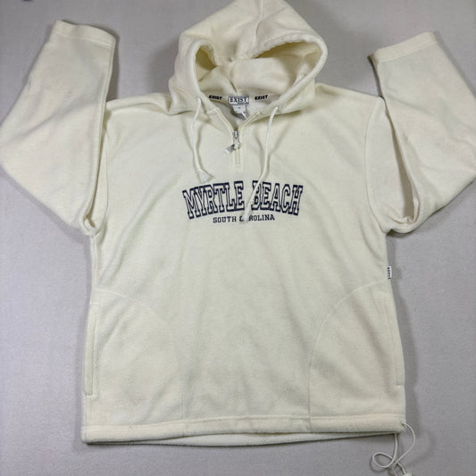 Exist Mens M White Myrtle Beach Fleece Hoodie 90s Y2K Pullover Zip Front
