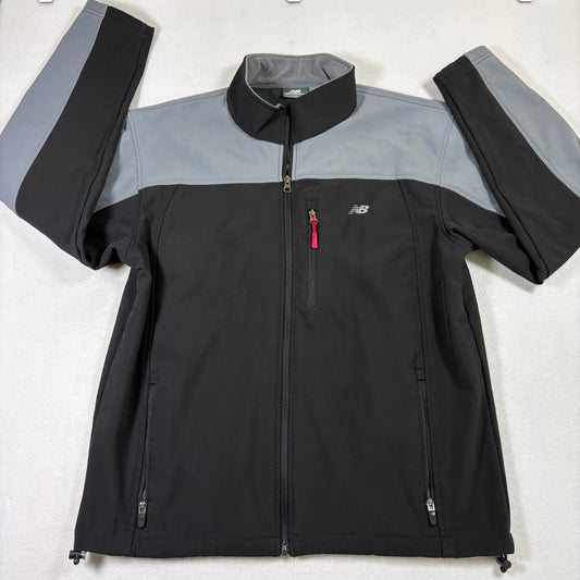 New Balance Mens M Black Gray Softshell Jacket Fleece Lined Athletic Outdoor
