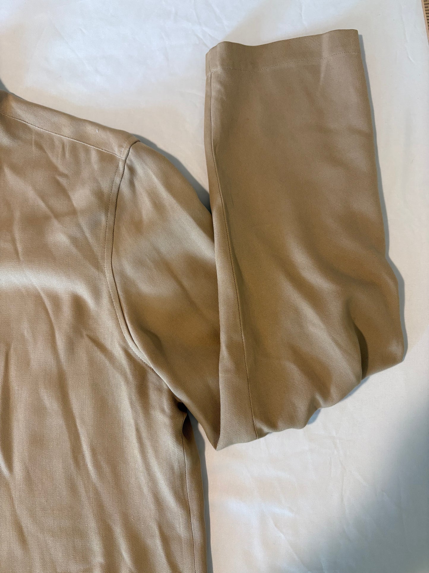 Lauren Ralph Lauren 100% Silk Tan Shirt Large L Band Collar Button Down