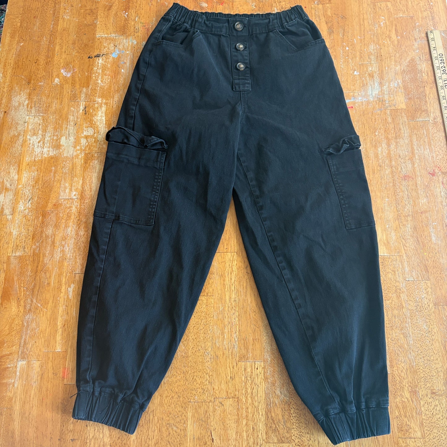 Cargo Jogger Pants Black Elastic Waist Utility Streetwear Tag M Fits Like 25X26