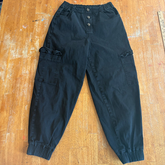 Cargo Jogger Pants Black Elastic Waist Utility Streetwear Tag M Fits Like 25X26