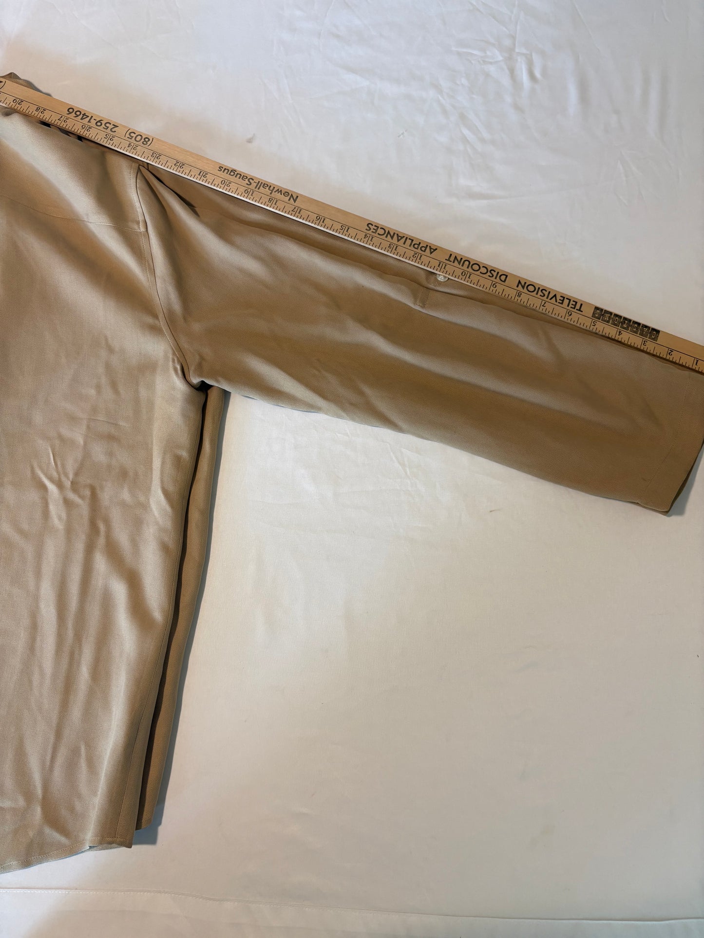 Lauren Ralph Lauren 100% Silk Tan Shirt Large L Band Collar Button Down