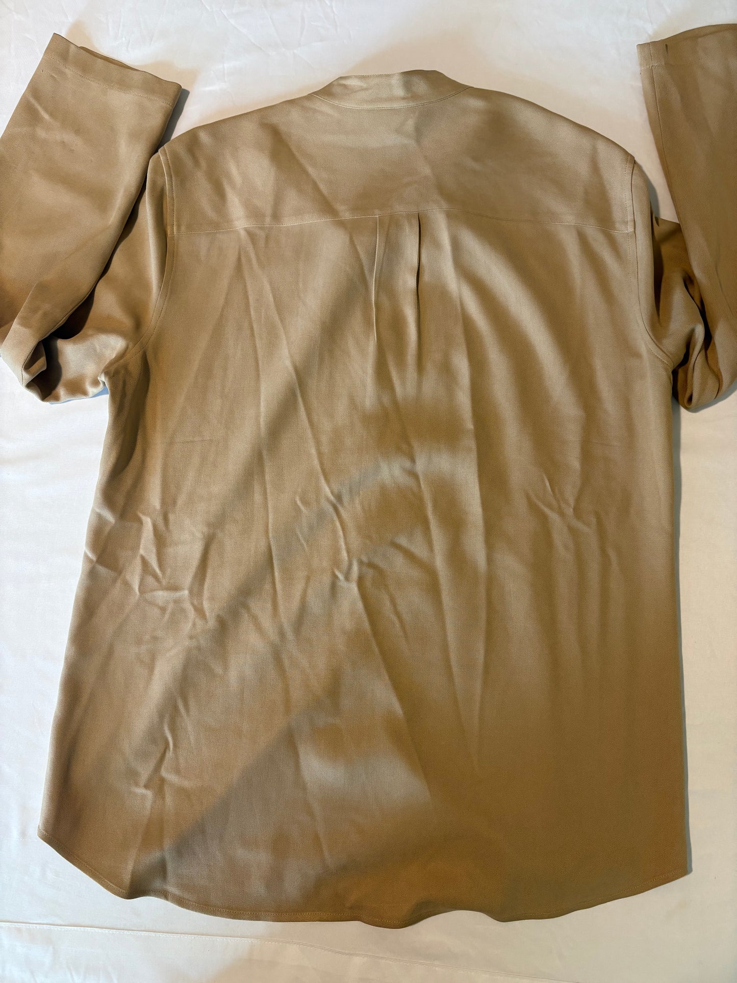 Lauren Ralph Lauren 100% Silk Tan Shirt Large L Band Collar Button Down