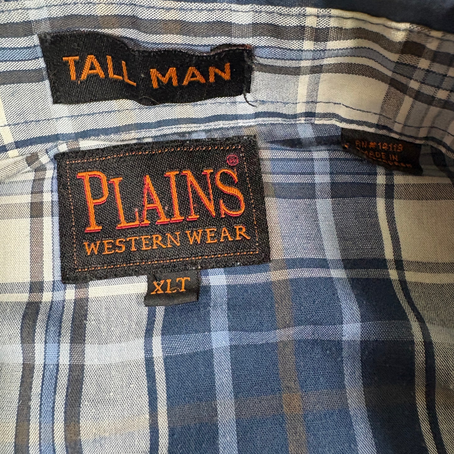 Plains Western Wear Mens XLT Blue Plaid Snap Shirt Pearl Snap Tall Cowboy