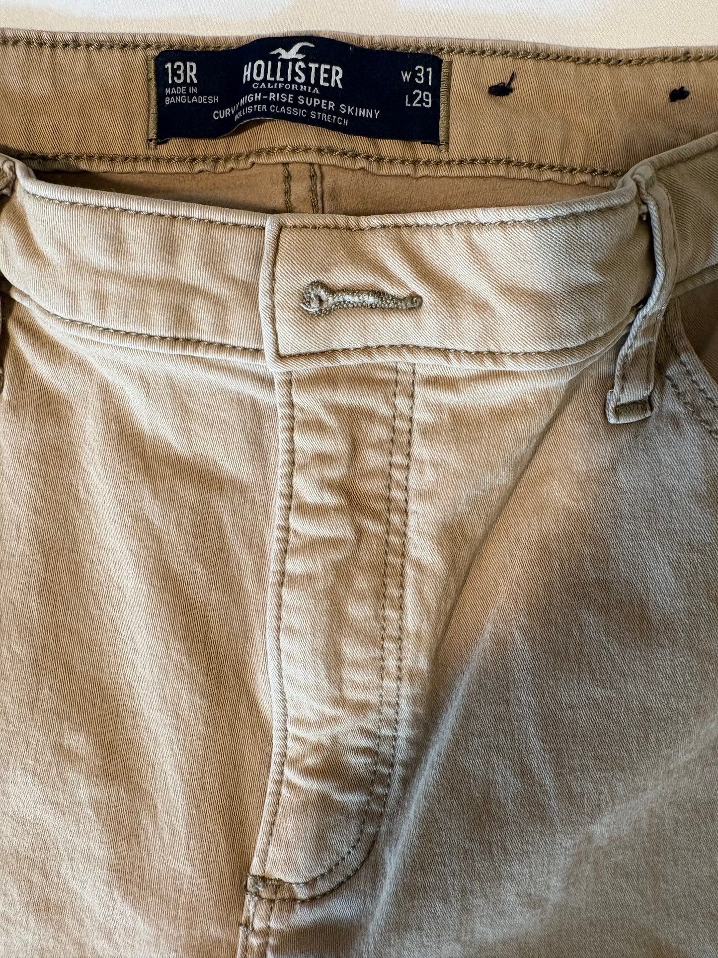 Hollister High-Rise Super Skinny Curvy Jeans W31 L29 Tan Stretch Denim Pants