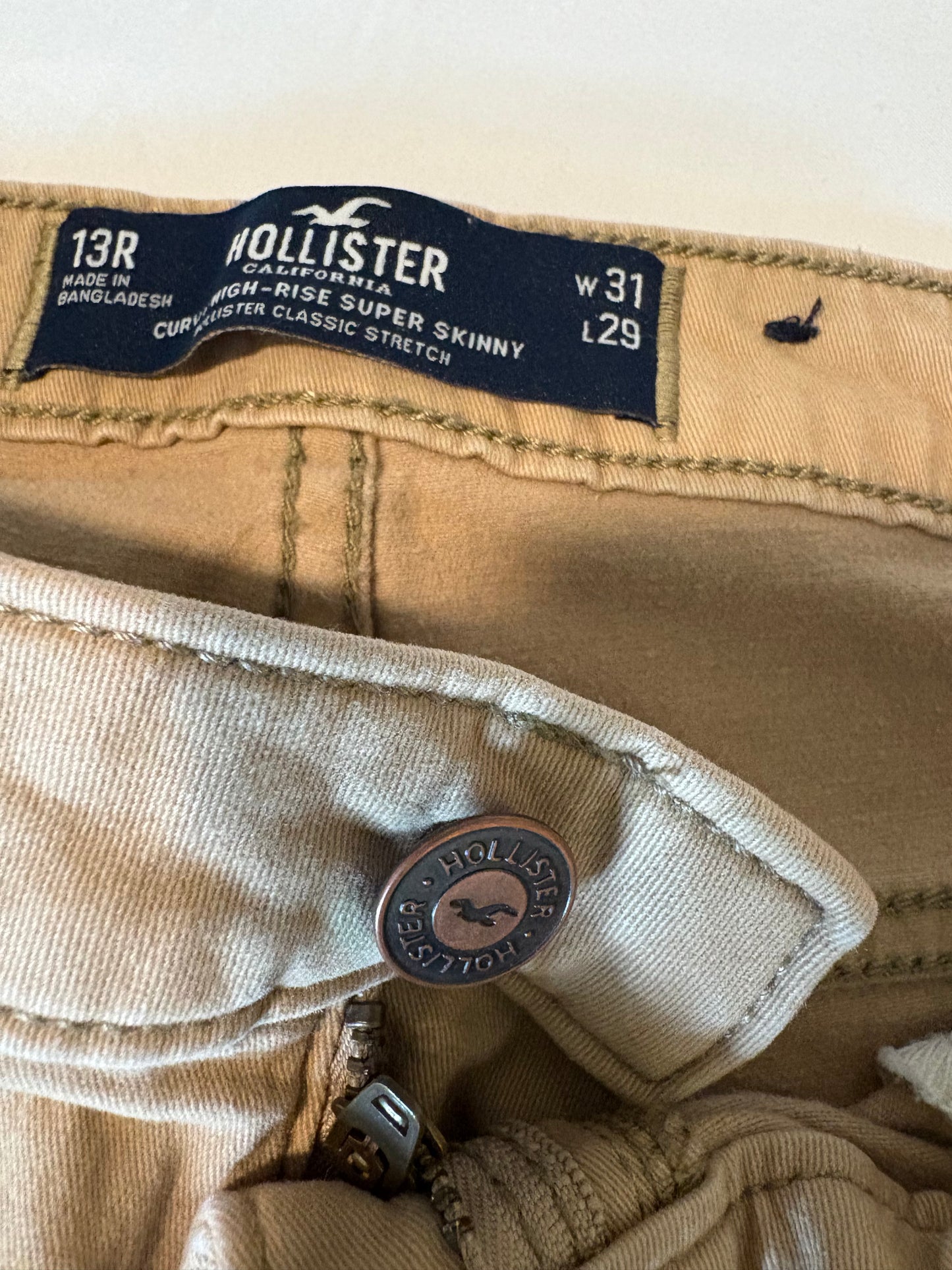 Hollister High-Rise Super Skinny Curvy Jeans W31 L29 Tan Stretch Denim Pants