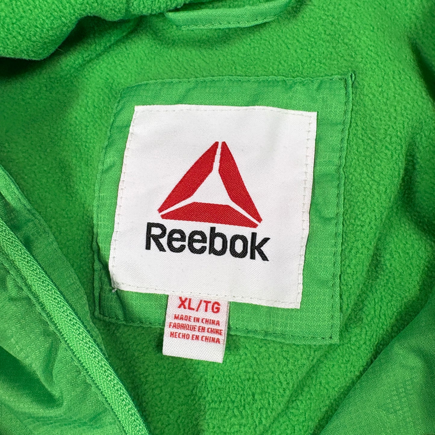 Reebok Mens XL Green Black Yellow Windbreaker Jacket Y2K Retro Track Hoodie