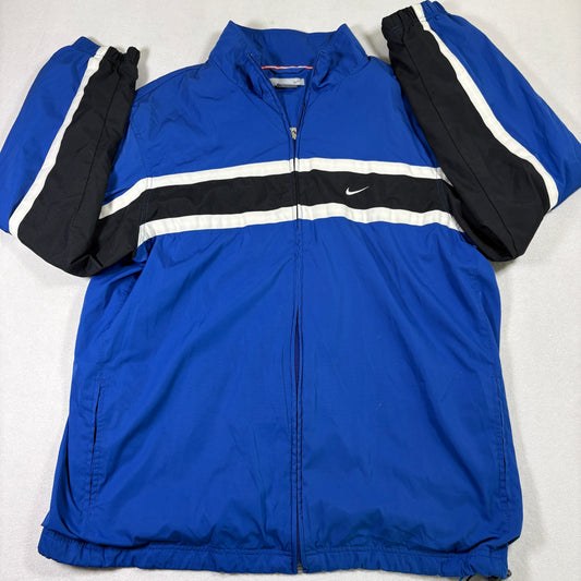 Nike Mens 2XL Blue Black White Windbreaker Jacket Y2K 90s Athletics Track