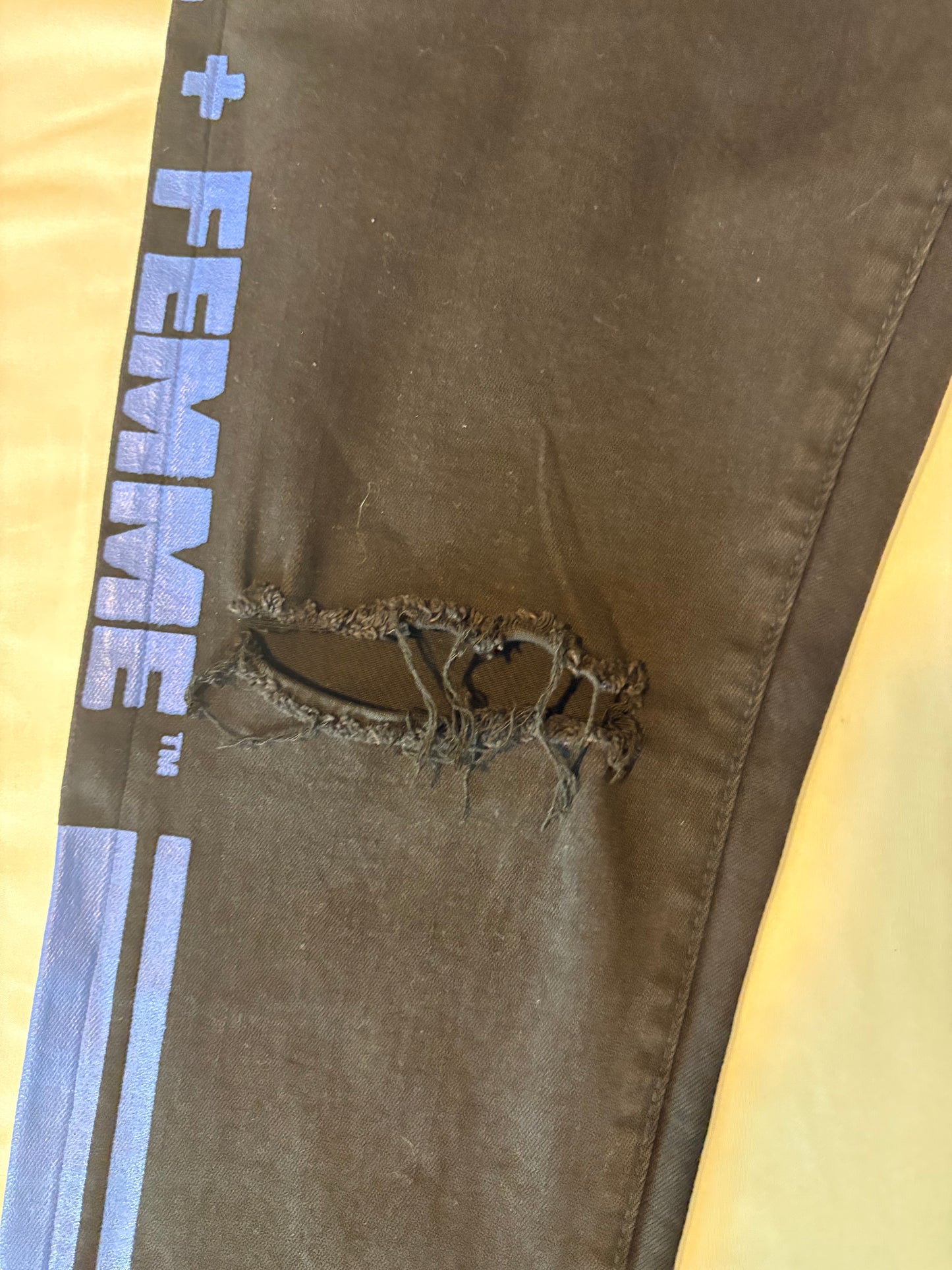 Homme + Femme Black Skinny Jeans Mens 32 – Distressed Blue Stripe Logo Pants