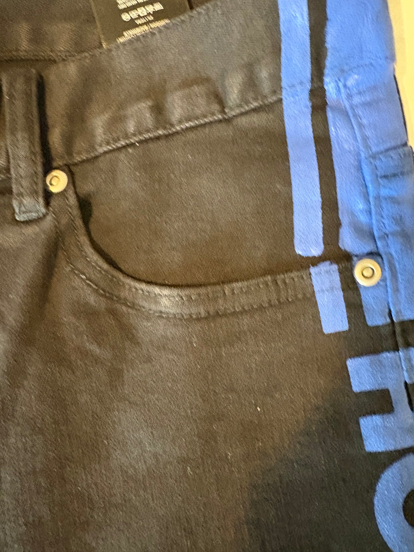 Homme + Femme Black Skinny Jeans Mens 32 – Distressed Blue Stripe Logo Pants