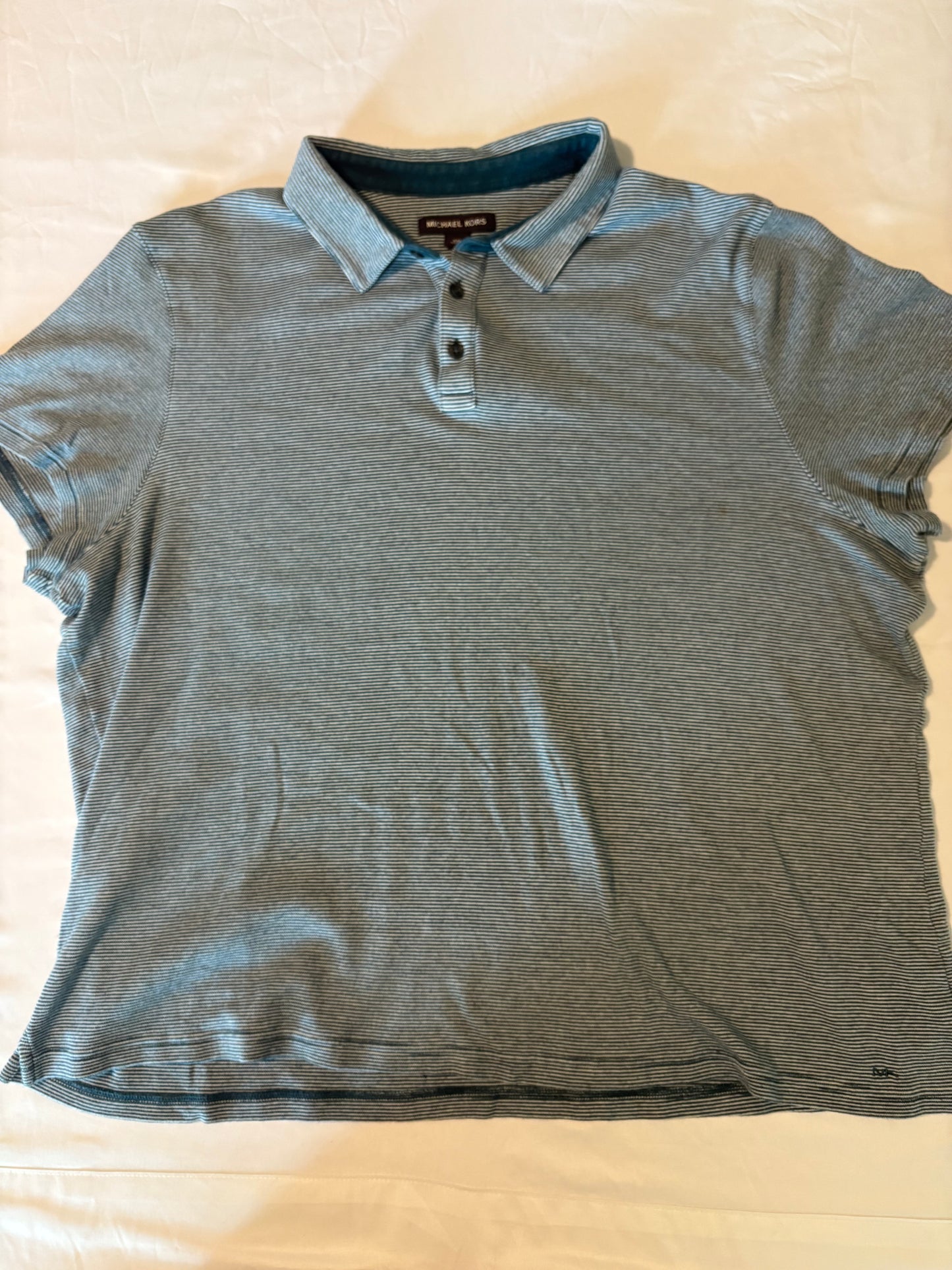 Michael Kors Striped Polo Shirt Men's XXL Blue Gray Short Sleeve Collared Cotton