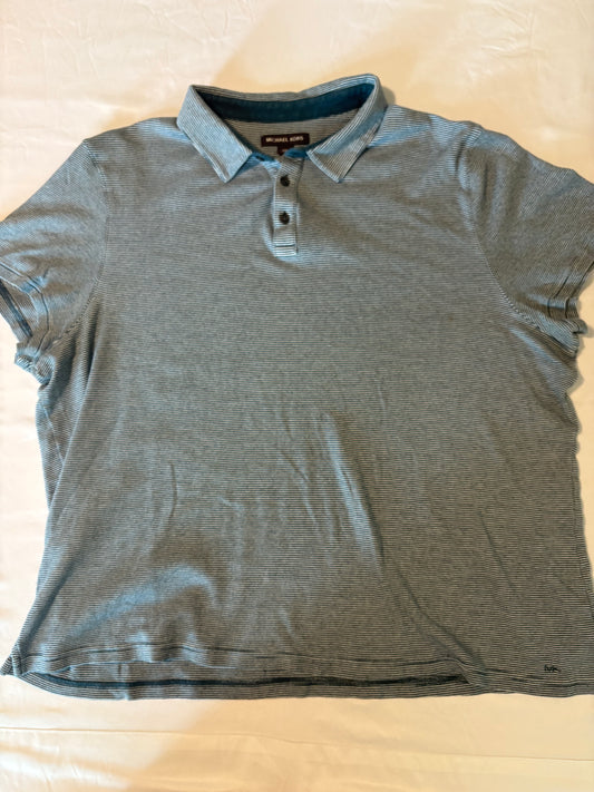 Michael Kors Striped Polo Shirt Men's XXL Blue Gray Short Sleeve Collared Cotton