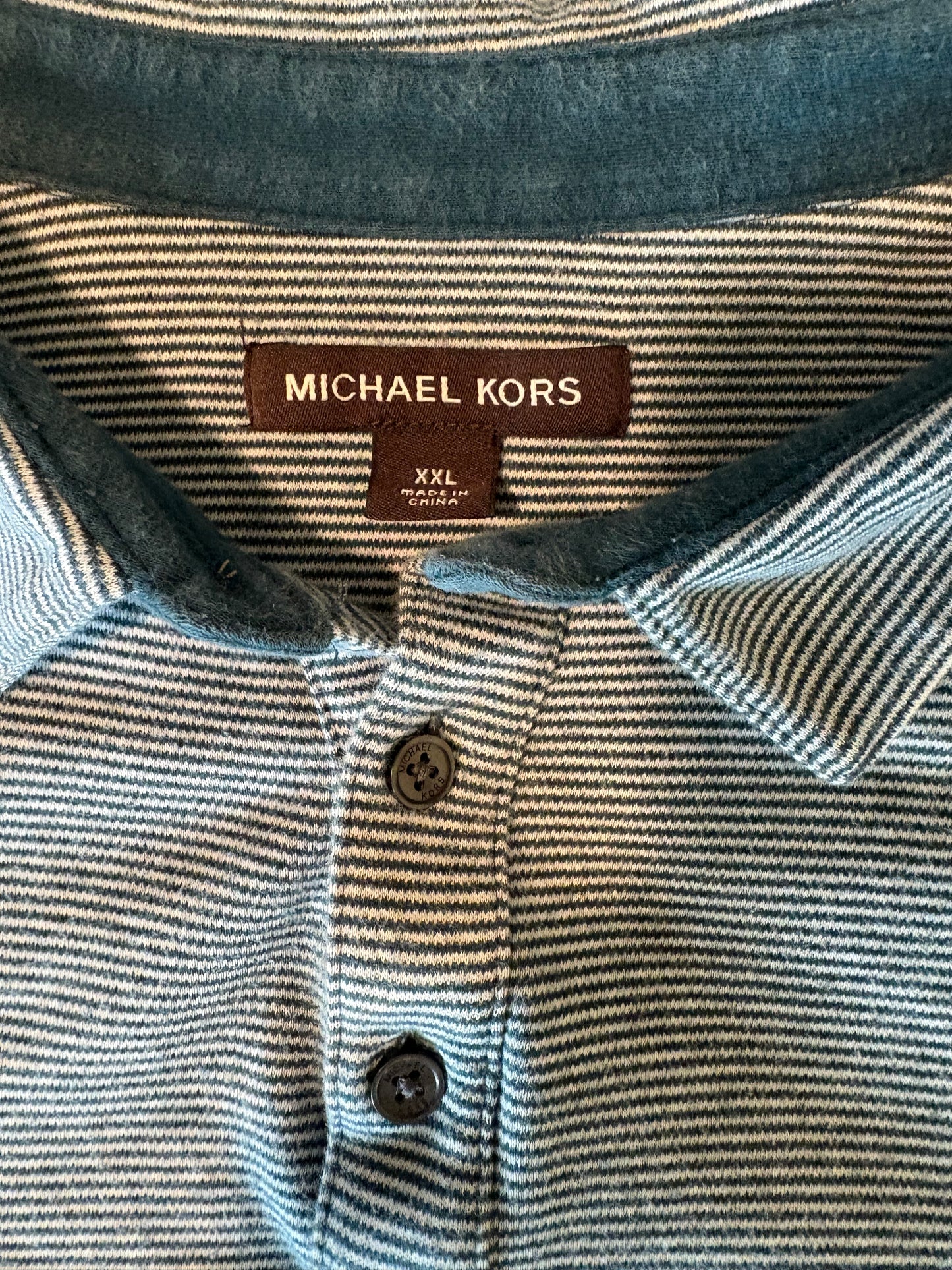 Michael Kors Striped Polo Shirt Men's XXL Blue Gray Short Sleeve Collared Cotton