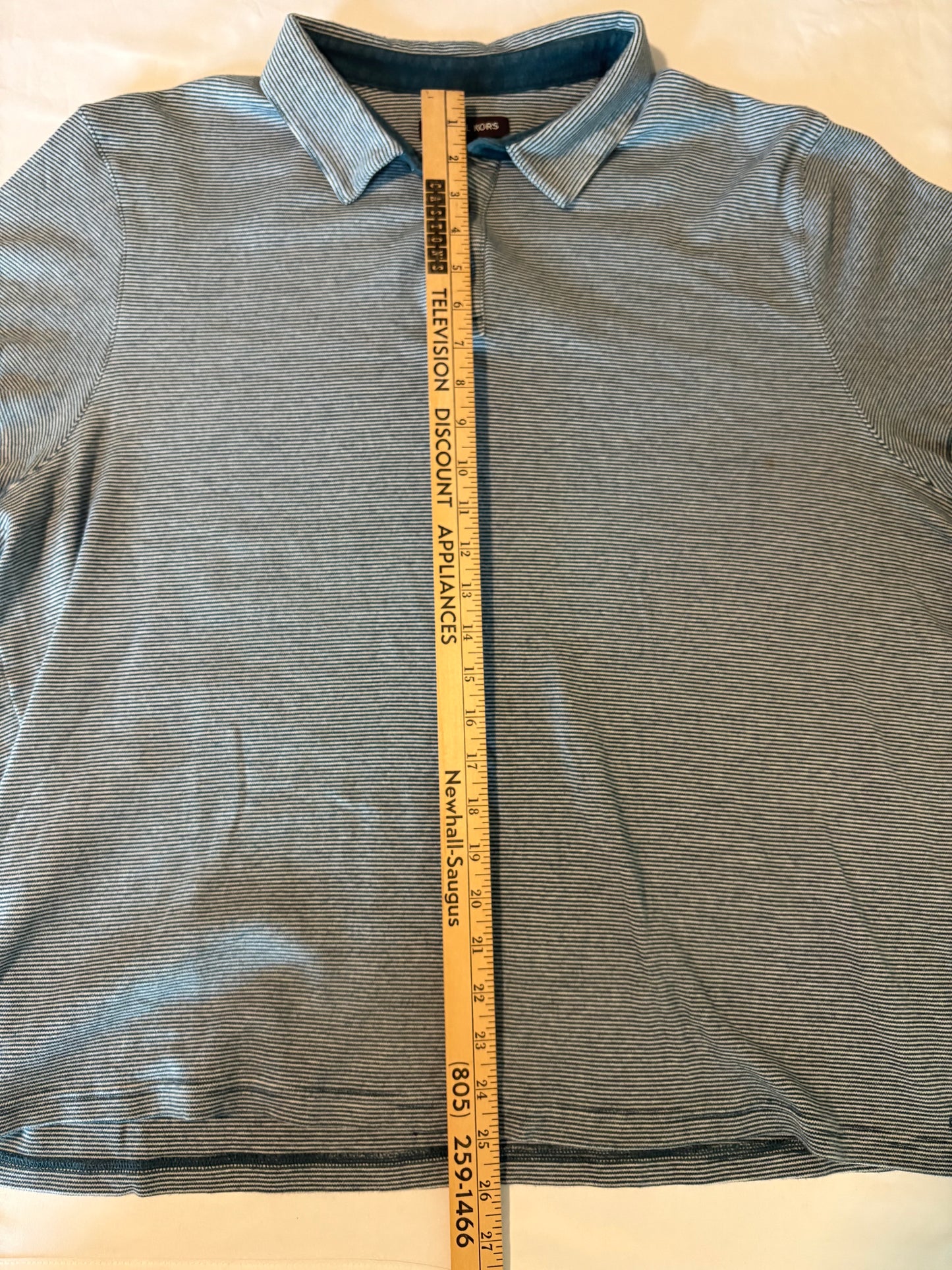 Michael Kors Striped Polo Shirt Men's XXL Blue Gray Short Sleeve Collared Cotton