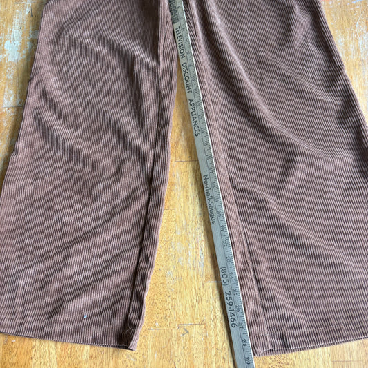 Womens Brown Corduroy Pants Size 16 Wide Leg Soft Stretch Casual Retro