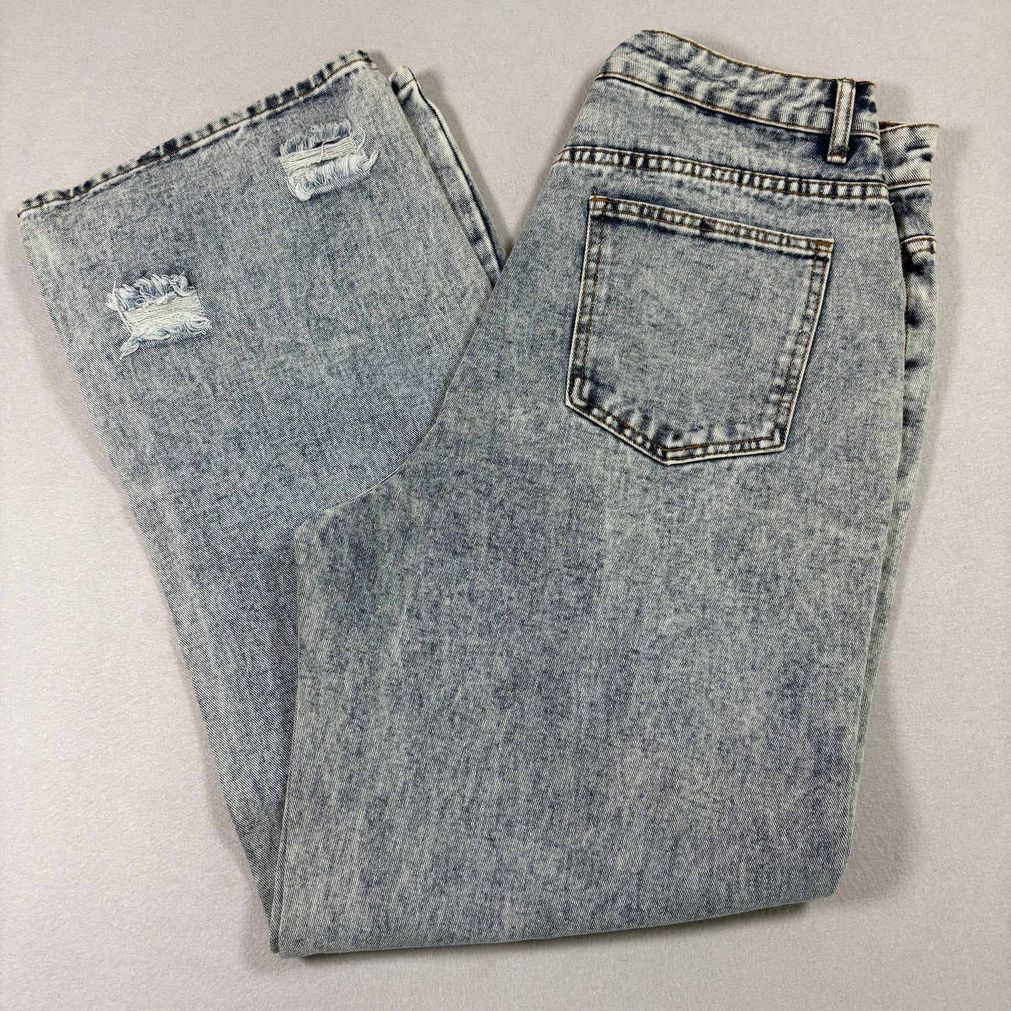 Womens L Distressed Baggy Jeans Acid Wash Ripped High Rise 90s Grunge Y2K Denim
