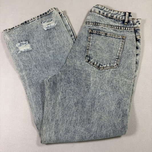 Womens L Distressed Baggy Jeans Acid Wash Ripped High Rise 90s Grunge Y2K Denim