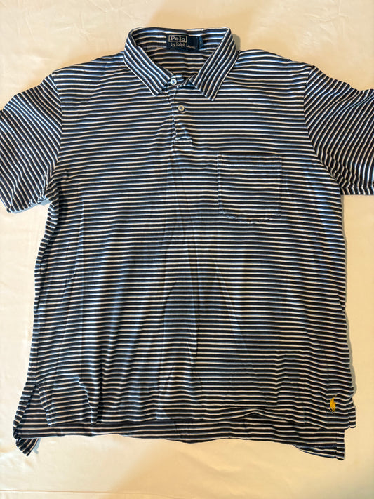 Polo by Ralph Lauren Men’s Shirt M Navy Blue Striped Short Sleeve Pocket Classic Fit