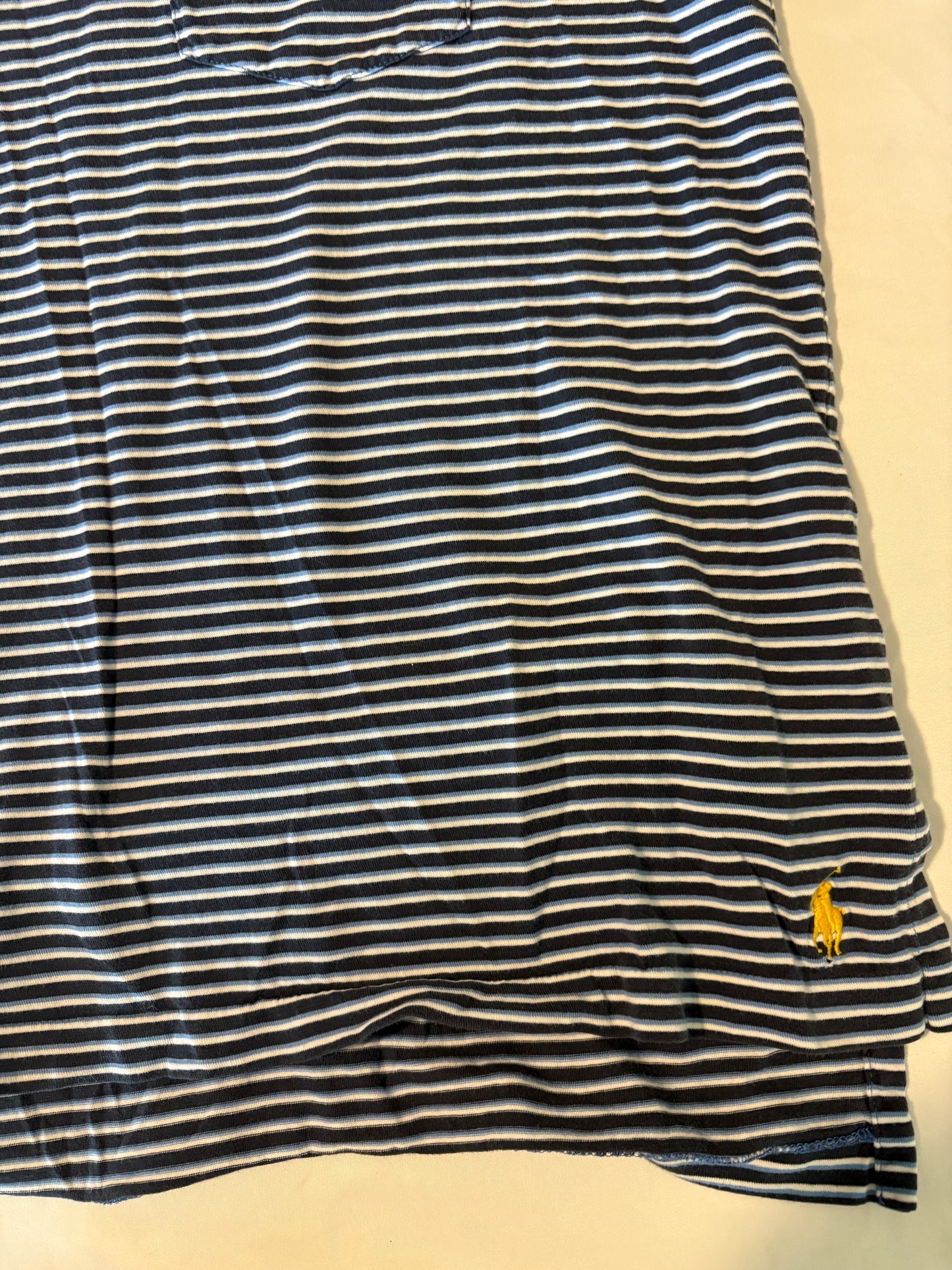 Polo by Ralph Lauren Men’s Shirt M Navy Blue Striped Short Sleeve Pocket Classic Fit