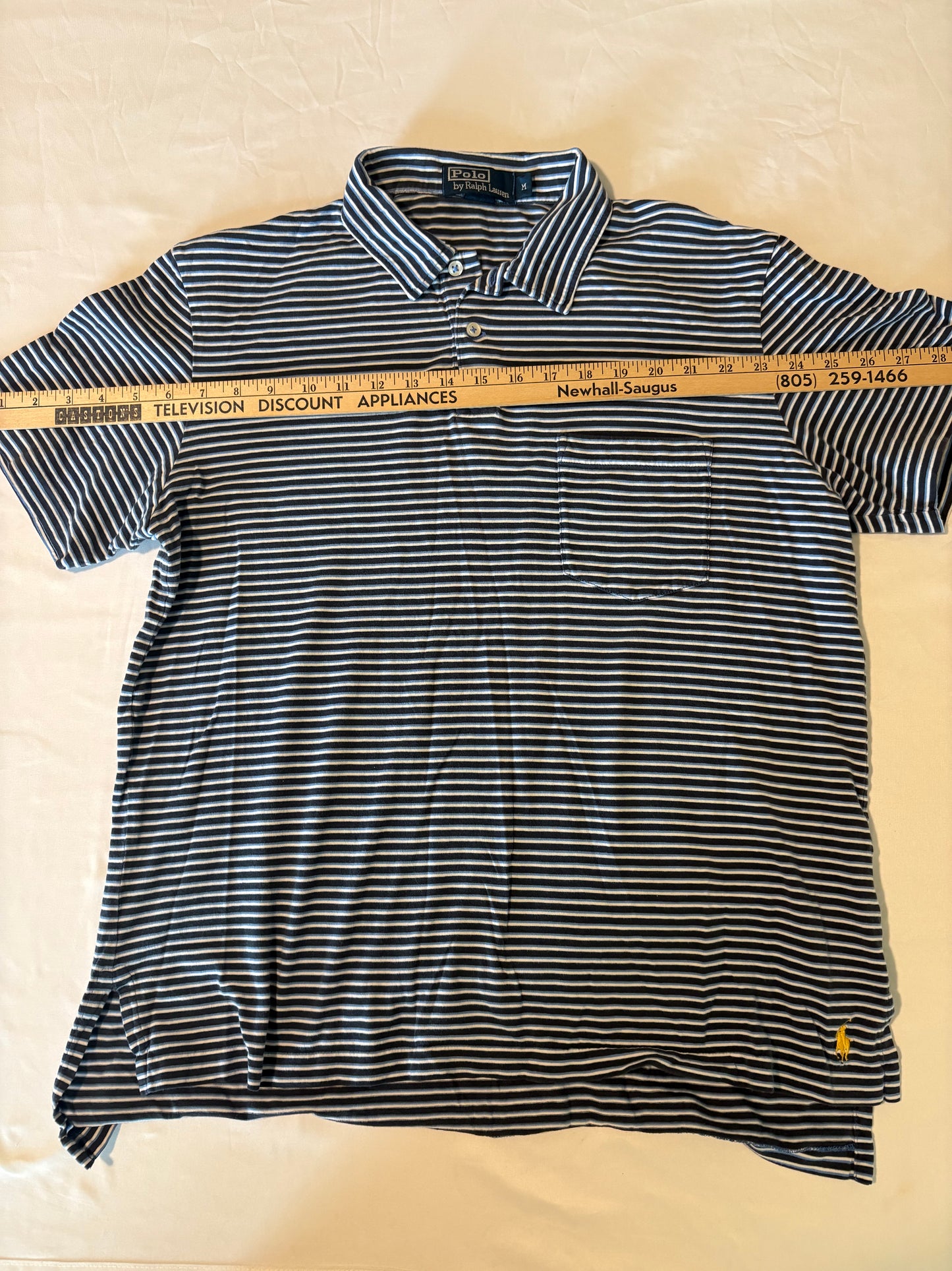 Polo by Ralph Lauren Men’s Shirt M Navy Blue Striped Short Sleeve Pocket Classic Fit