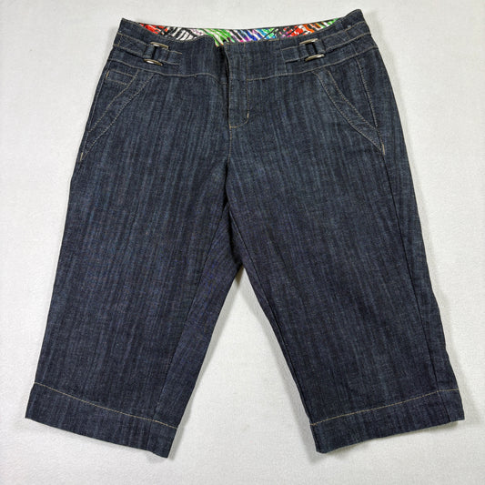 One Jane Womens 10 Dark Wash Denim Capri Pants Cuffed Mid Rise Stretch Cropped