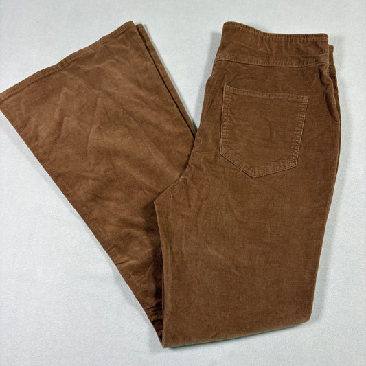 Womens L 11-13 Brown Corduroy Pants High Rise Stretch Pull On Soft Vintage Y2K
