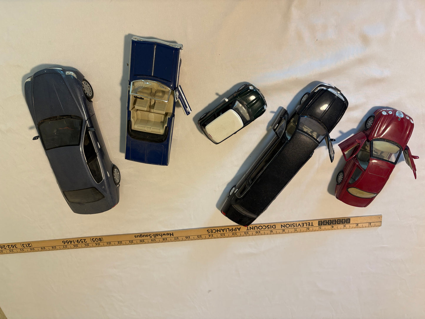 Lot of 5 Die-Cast Metal Cars – 1:24 Scale Assorted Models – Limo, Mini, Convertible