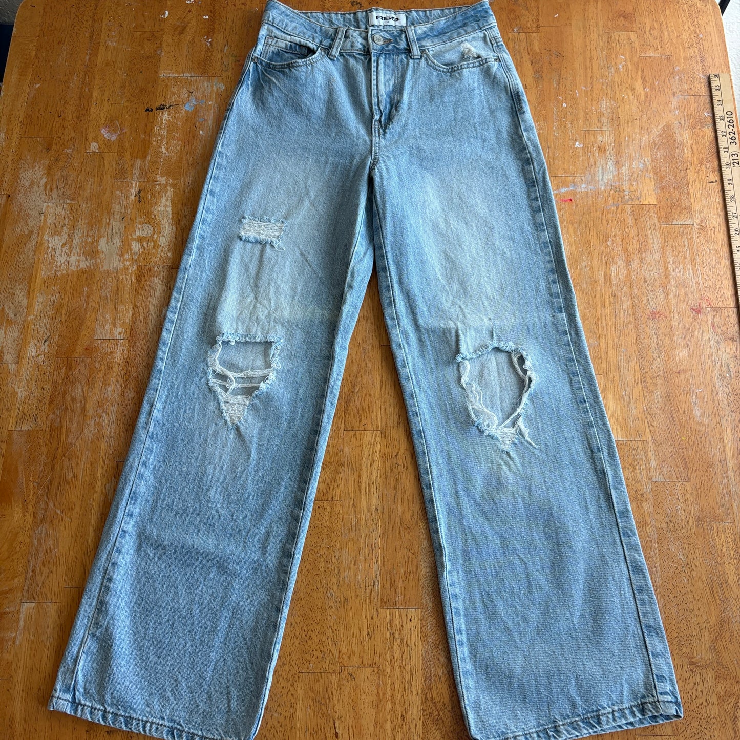 Wide Leg Distressed Jeans RSO Tag 25 Fits Like 26X29 Blue Y2K Baggy Denim