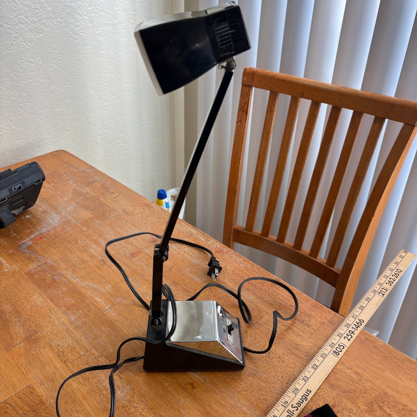 Vintage Adjustable Desk Task Lamp Retro Mid Century Black Chrome Lo Hi As-Is