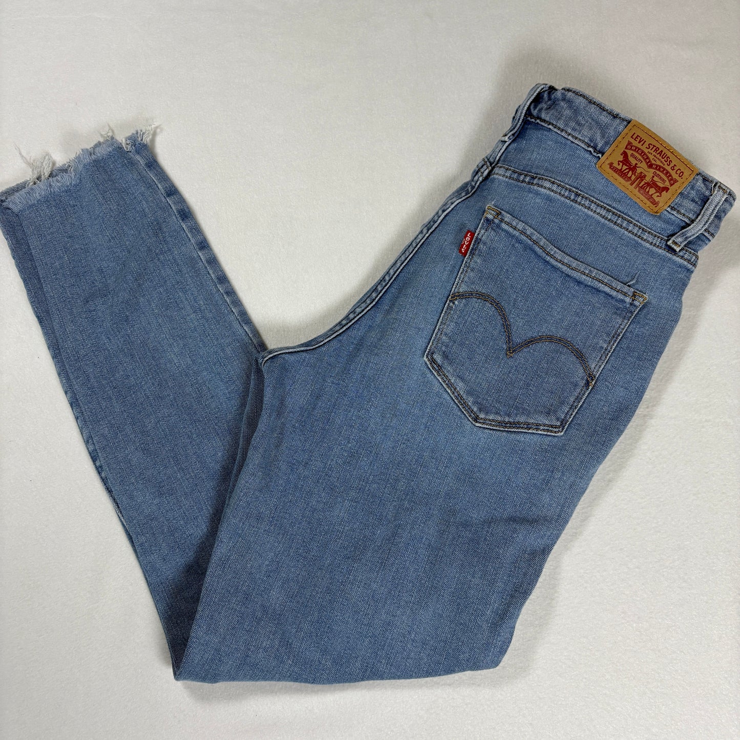 Levis Womens 721 Jeans 29 High Rise Skinny Blue Distressed Hem Stretch Denim