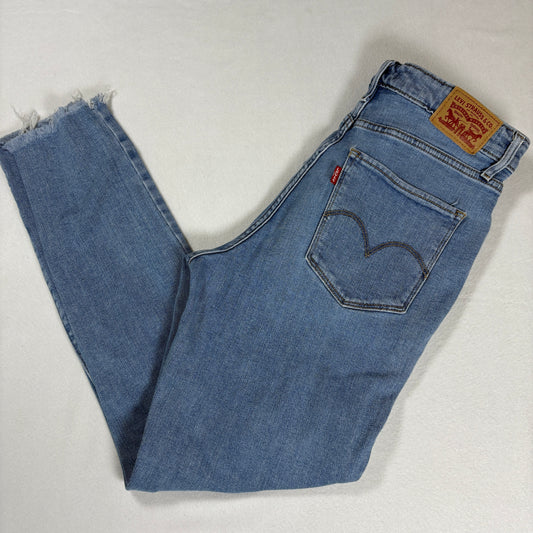 Levis Womens 721 Jeans 29 High Rise Skinny Blue Distressed Hem Stretch Denim