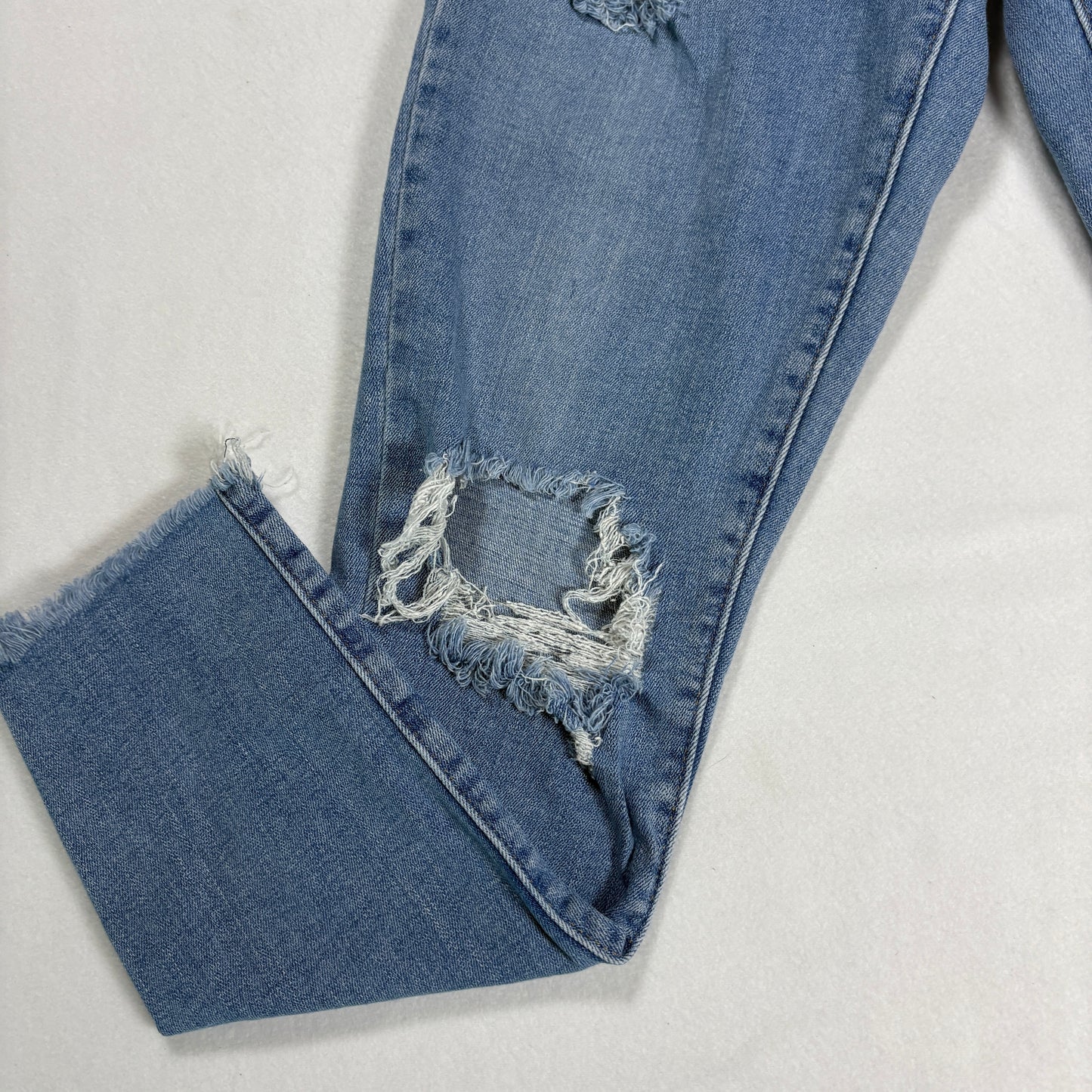 Levis Womens 721 Jeans 29 High Rise Skinny Blue Distressed Hem Stretch Denim