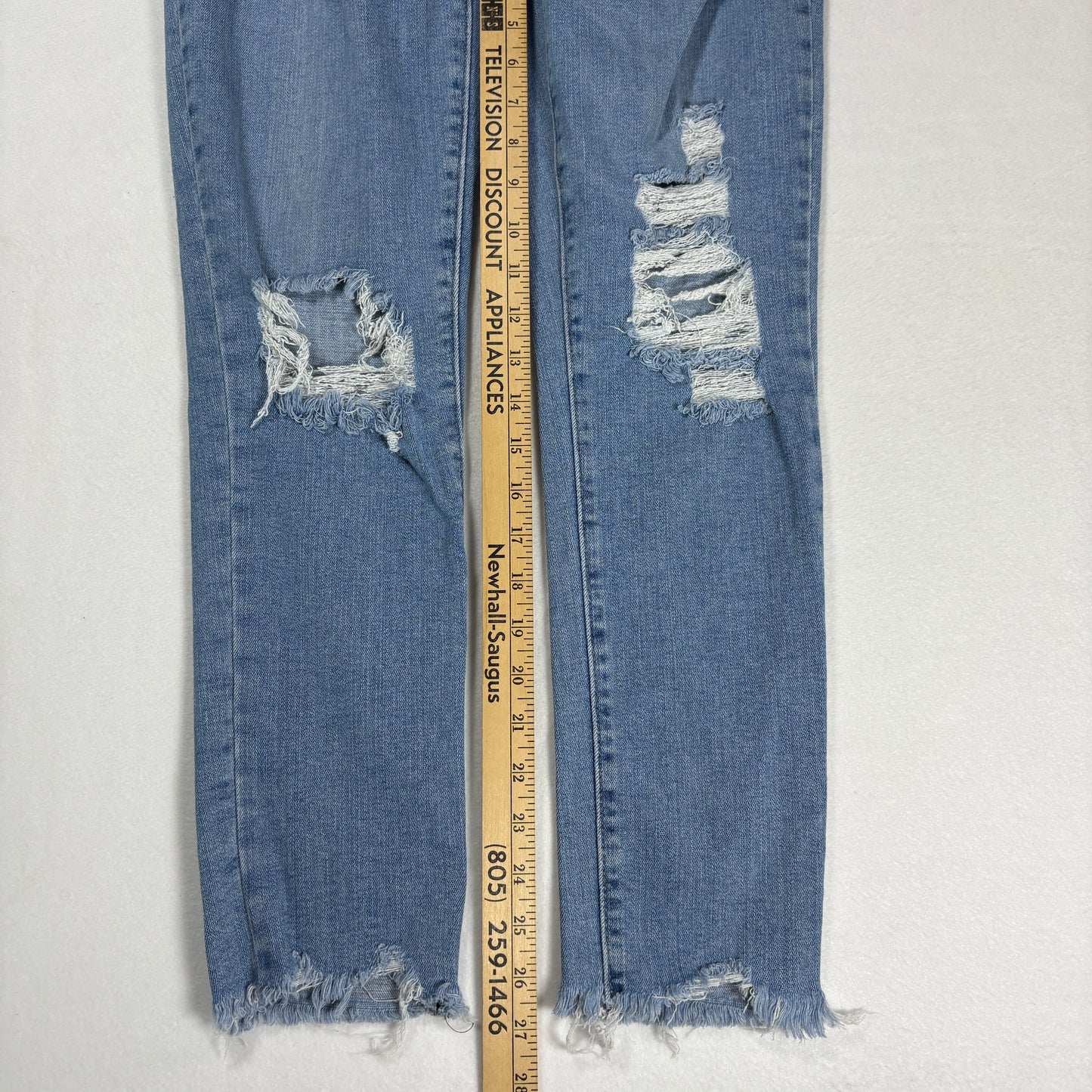 Levis Womens 721 Jeans 29 High Rise Skinny Blue Distressed Hem Stretch Denim