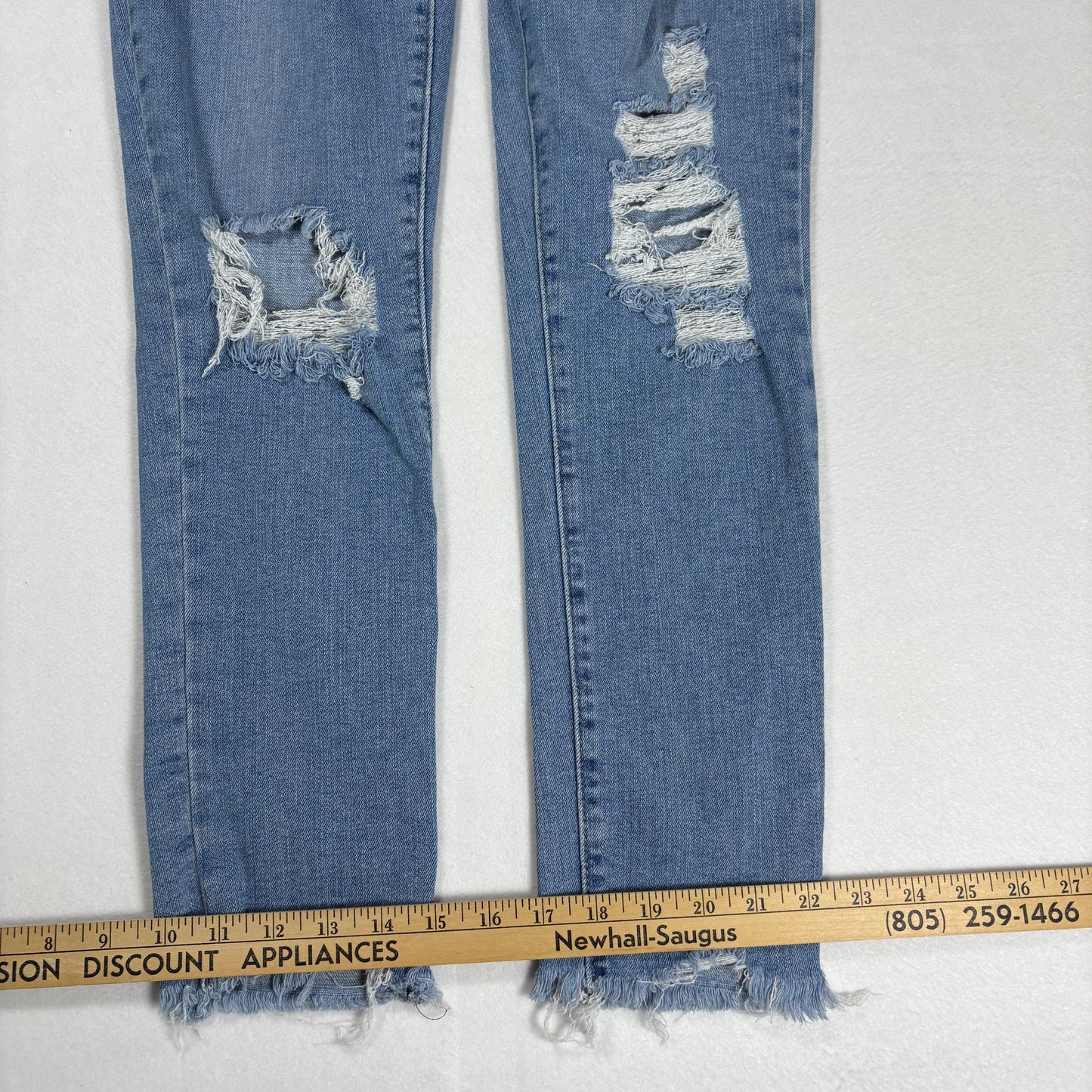 Levis Womens 721 Jeans 29 High Rise Skinny Blue Distressed Hem Stretch Denim