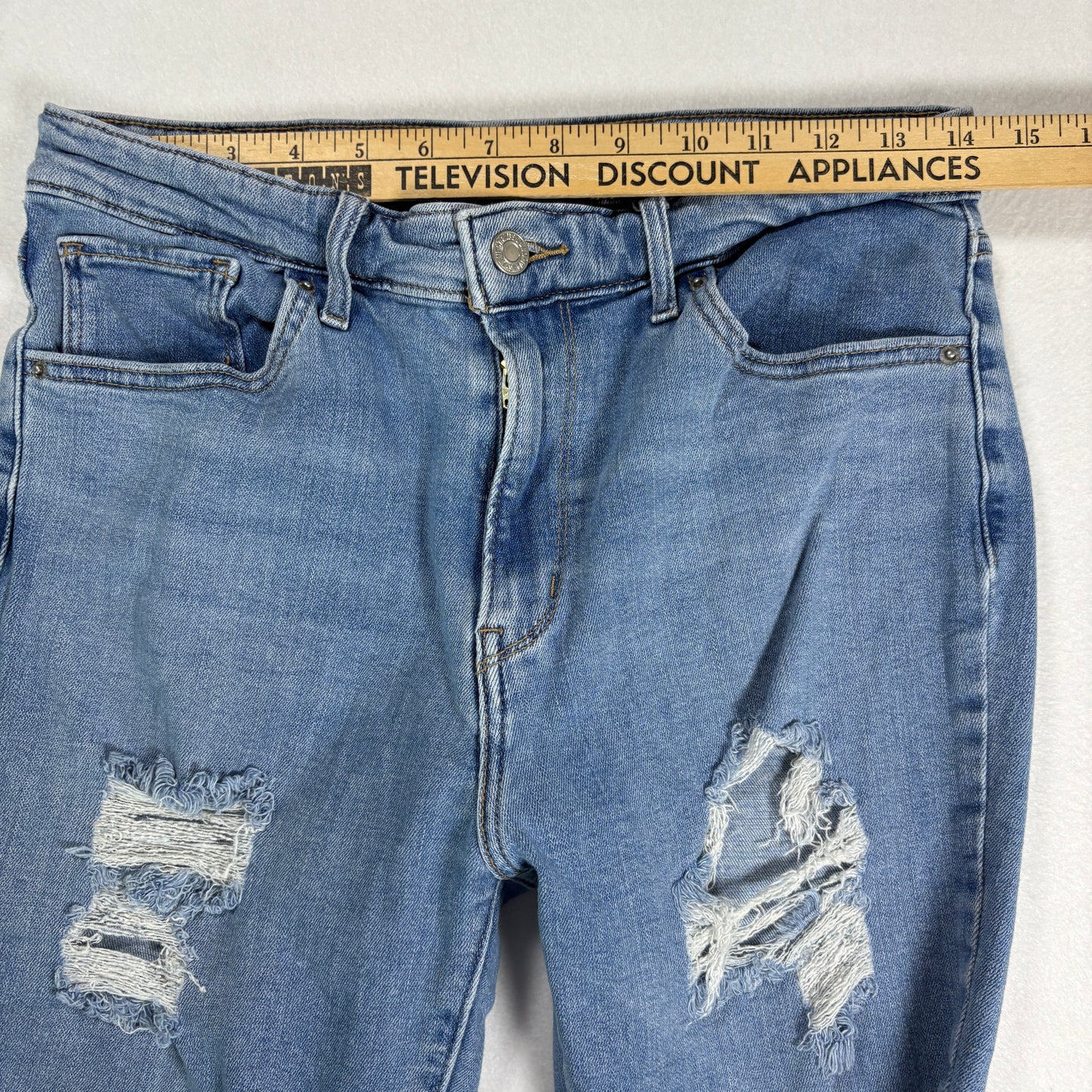 Levis Womens 721 Jeans 29 High Rise Skinny Blue Distressed Hem Stretch Denim